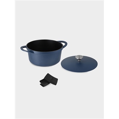 Кастрюля, 24 см, 4.2 л, с крышкой, с покрытием, алюминий, синяя, Agile