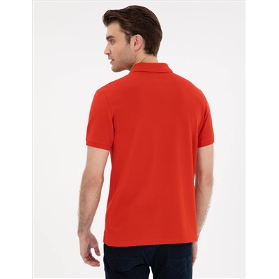 Kırmızı Slim Fit %100 Pamuk Polo Yaka Basic Tişört