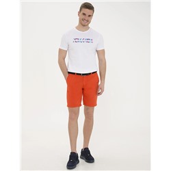 Turuncu Standart Fit Keten Karışımlı Bermuda Şort