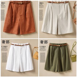 Женские удлиненные льняные шорты с ремнем в комплекте (8цветов)