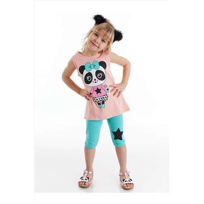 Denokids Panda Star Kız Çocuk T-shirt Tayt Takım CFF-21Y1-015