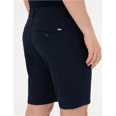 Lacivert Slim Fit Gofre Dokuma Şort