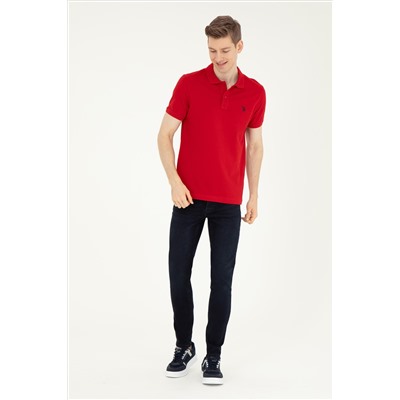 Erkek Slim Fit Polo Yaka Kırmızı Basic Tişört