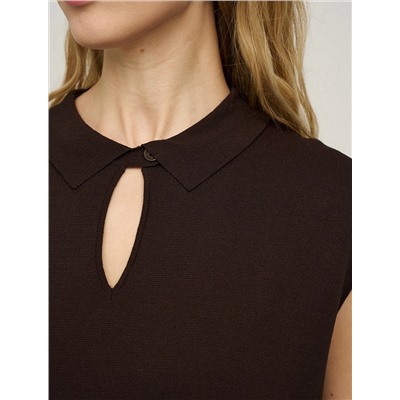 Коричневый вязаный жилет с воротником