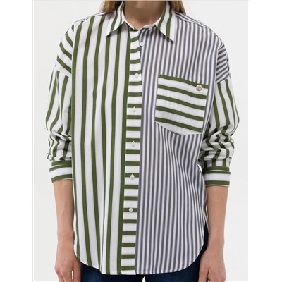 Yeşil Çizgili Oversize Uzun Kollu Gömlek