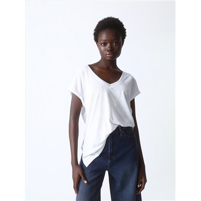 SHORT SLEEVE LINEN-EFFECT T-SHIRT