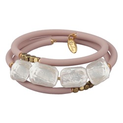 Браслет Гевея (жемчуг белый, каучук розовый; покрытие золото), Есть комплект