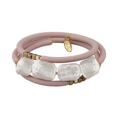 Браслет Гевея (жемчуг белый, каучук розовый; покрытие золото), Есть комплект