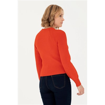 Kadın Turuncu Bisiklet Yaka Kazak