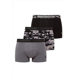 U.S. Polo Assn. Erkek Siyah - Antrasit - Baskılı 3'lü Boxer
