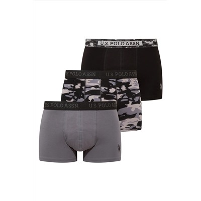 U.S. Polo Assn. Erkek Siyah - Antrasit - Baskılı 3'lü Boxer