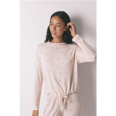 Pijama larga viscosa estampado floral rosa