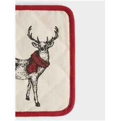 Прихватка, 20x20 см, хлопок, серо-бежевая, Олень в шарфе, Deer