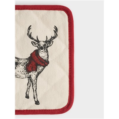 Прихватка, 20x20 см, хлопок, серо-бежевая, Олень в шарфе, Deer