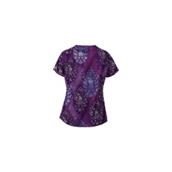 UA Paisley Bliss Eggplant Mock Crossover Scrub Top