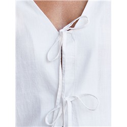 Укороченная свободная блузка с завязками и с V-вырезом изо льна с вискозой