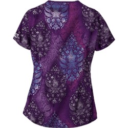 UA Paisley Bliss Eggplant Mock Crossover Scrub Top
