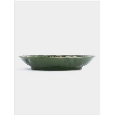 Блюдо глубокое, 26х5 см, керамика D, зеленое, Шишки на еловой ветке, Fir branch