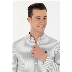 Erkek Ekru Çizgili Beyaz Gömlek