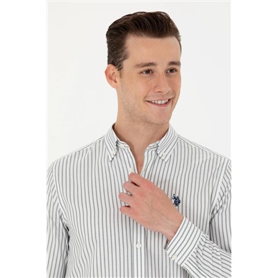 Erkek Ekru Çizgili Beyaz Gömlek