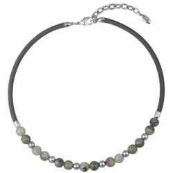 Колье Терра (лунный опал, каучук графит; покрытие родий 45-50см), Есть комплект