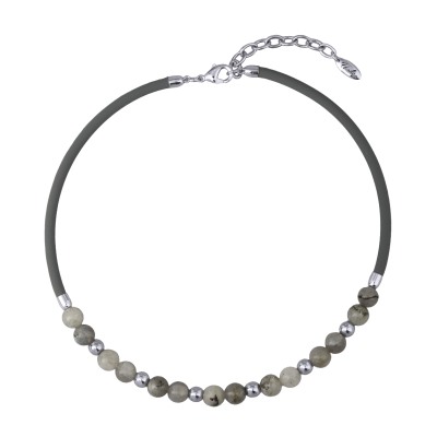 Колье Терра (лунный опал, каучук графит; покрытие родий 45-50см), Есть комплект