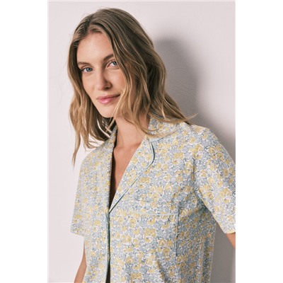 Pijama largo camisero algodón florecitas