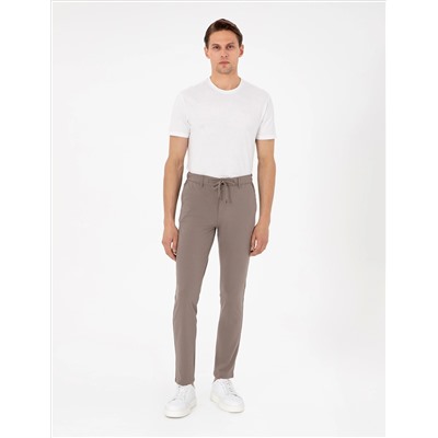 Bej Slim Fit Esnek Jogger Kanvas Pantolon