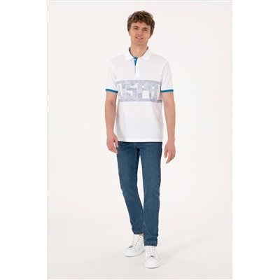 Erkek Regular Fit Polo Yaka Beyaz Tişört