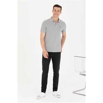 Erkek Gri Melanj Basic Polo Yaka Tişört