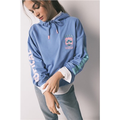 Sudadera capucha felpa algodón azul