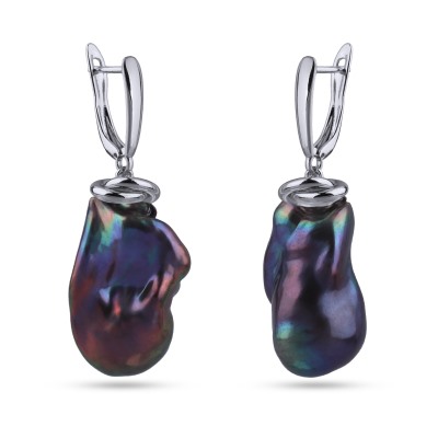 Серьги Барокко (жемчуг бензиновый; покрытие родий), Есть комплект