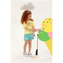 Kız Çocuk Açık Sarı Bisiklet Yaka Tişört