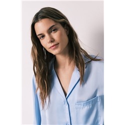 Pijama camisero largo satén azul