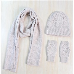 Комплект из трех предметов. Зимний теплый вязаный шарф, шапка и перчатки без пальцев