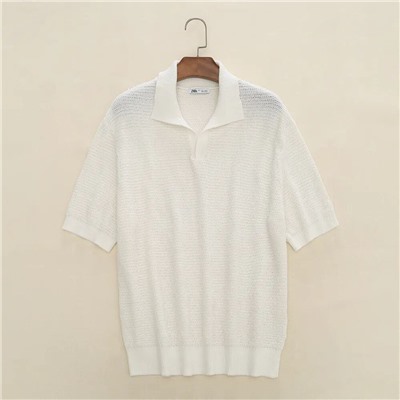 Вязаный ажурный джемпер-поло с короткими рукавами ЗАР*А