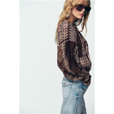 BEADED BLOUSE WITH METALLIC THREAD PRINT