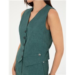 Yeşil Keten Slim Fit Yelek
