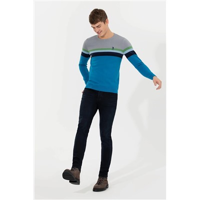 Erkek Kobalt Bisiklet Yaka Triko Kazak