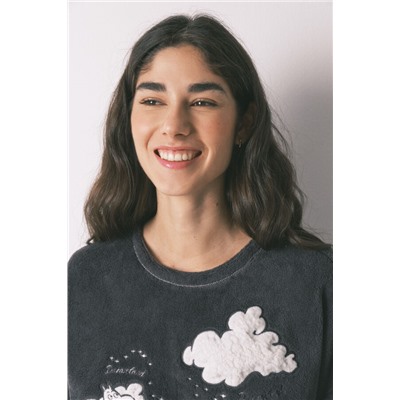 Pijama largo polar gris estampado Moomin