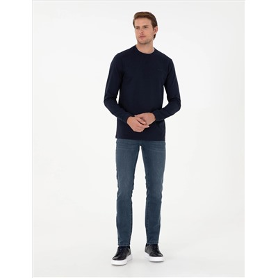 Lacivert Regular Fit Bisiklet Yaka Basic Sweatshirt