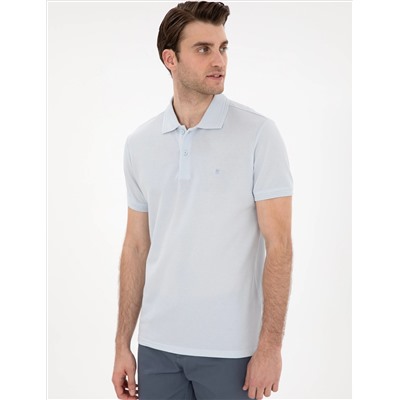 Açık Mavi Slim Fit %100 Pamuk Polo Yaka Basic Tişört