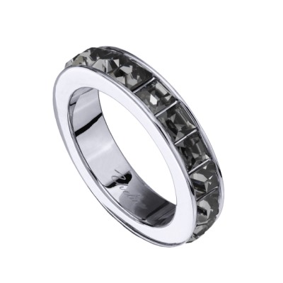 Кольцо Квадро (кристаллы SW темно-серые; покрытие родий), Есть комплект