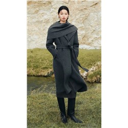 Женское элегантное длинное шерстяное пальто из двусторонней шерсти с капюшоном