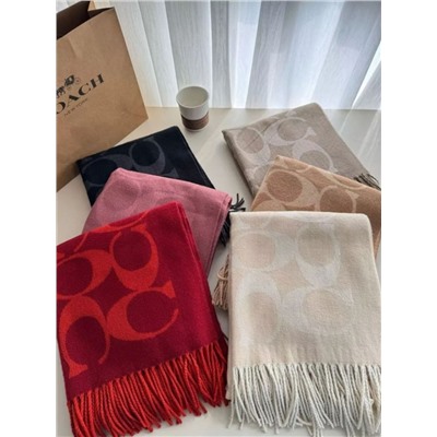 Зимний теплый и уютный шерстяной шарф с жаккардовым узором и надписью с подарочным пакетом COAC*H