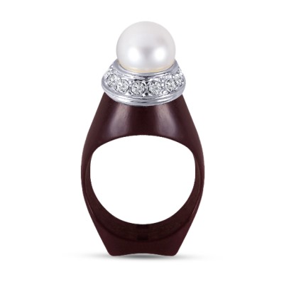 Кольцо Балау (Майорка серо-голубая 12мм, кристаллы SW белые; родий)