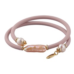 Браслет Гевея (жемчуг розовый, каучук розовый; покрытие золото), Есть комплект