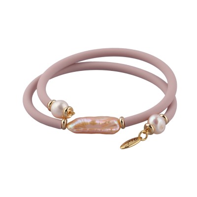 Браслет Гевея (жемчуг розовый, каучук розовый; покрытие золото), Есть комплект
