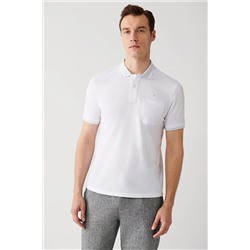 Avva Erkek Beyaz Kıvrılmaz Yaka Cepli Standart Fit Normal Kesim 2 Düğmeli Polo Yaka T-shirt E001031