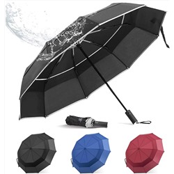 BANANA Windproof Folding Rain Umbrella - Compact Durable Portable Travel Size Unbrella Auto Close/Open Double Canopy Vented with Teflon Coating Collapsible Lightweight Umbrellas for Mens
